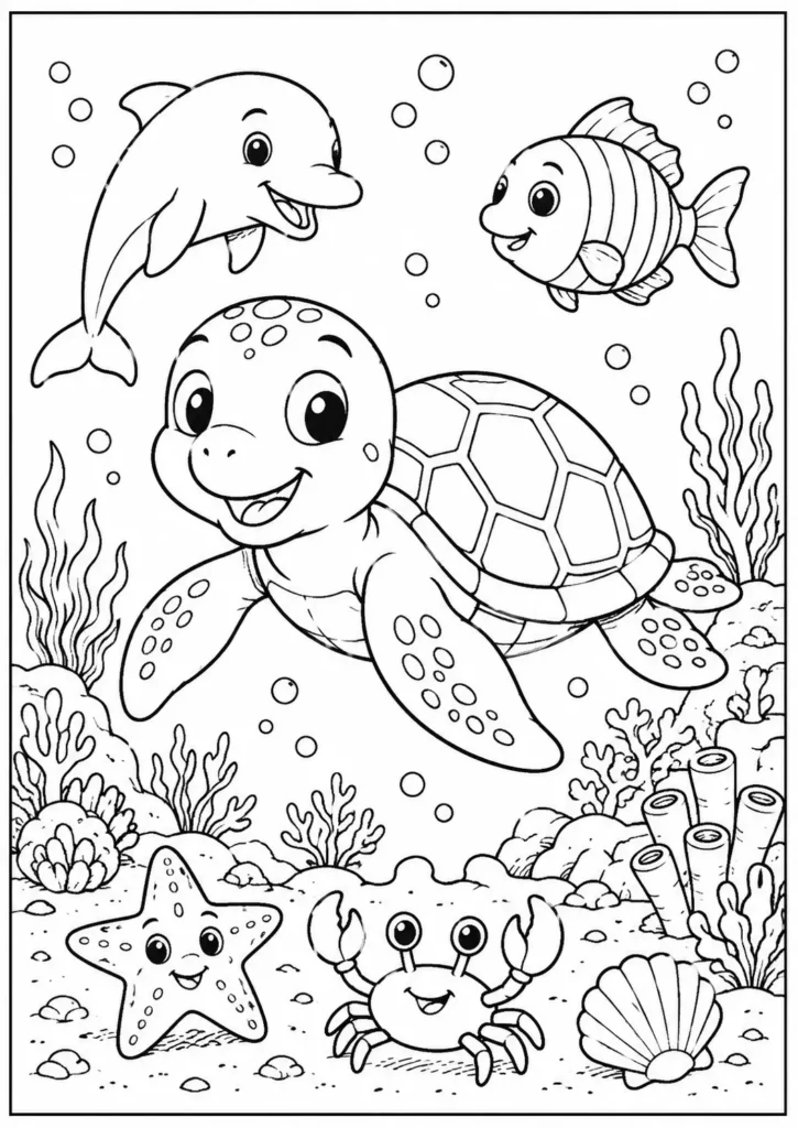 Free Printable Under the Sea Animals Coloring Page