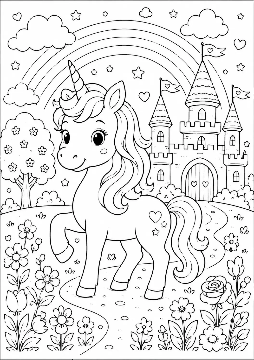 Butterfly and Flowers Coloring Page free printable worksheet for preschool and kindergarten kids