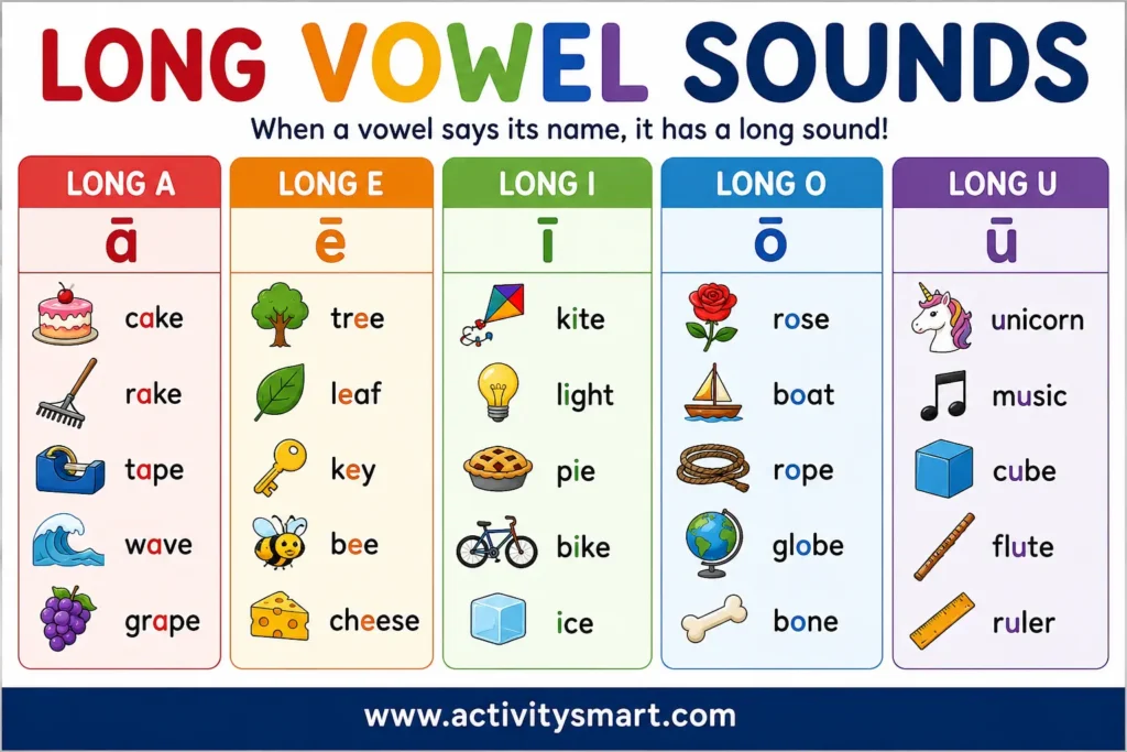 Long Vowel Worksheets with Answers sound reference chart