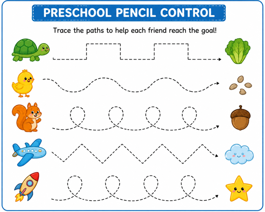 Tracing Lines Worksheets used for preschool pencil control practice