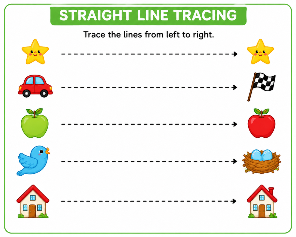 Tracing Lines Worksheets with straight horizontal and vertical paths