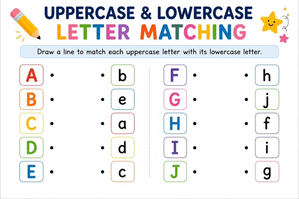 Uppercase and lowercase alphabet matching worksheet for young learners