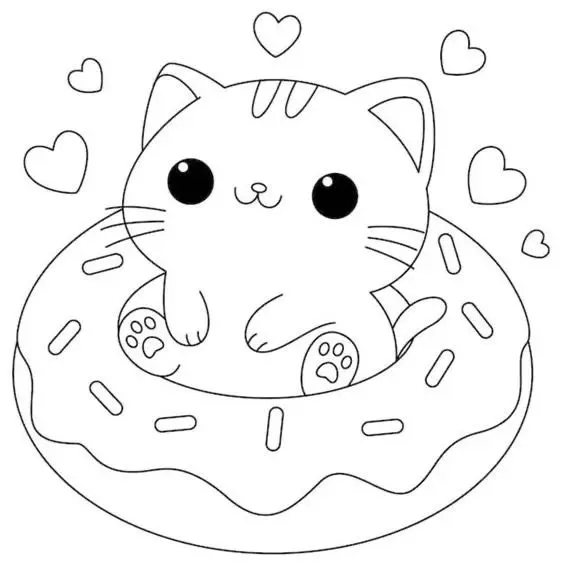 Cute Kitten in a Donut Coloring Page