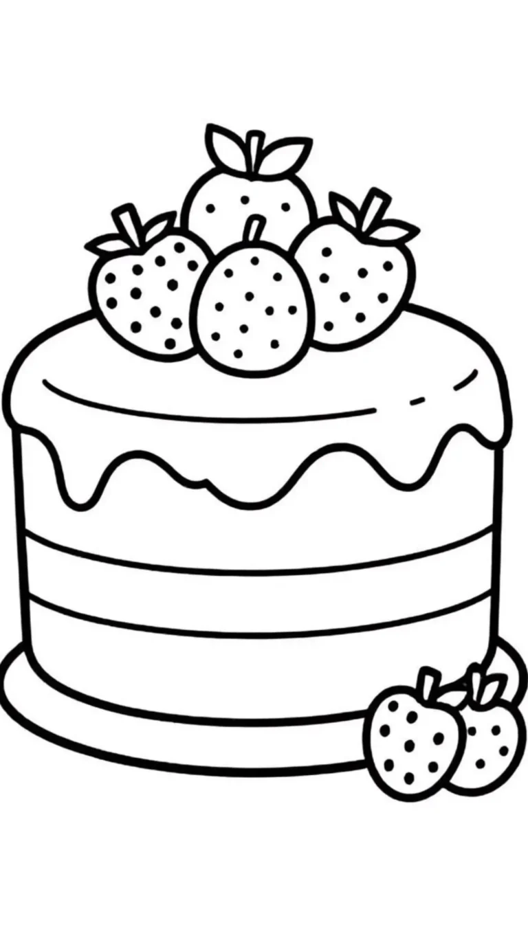 Strawberry Layer Cake Coloring Page